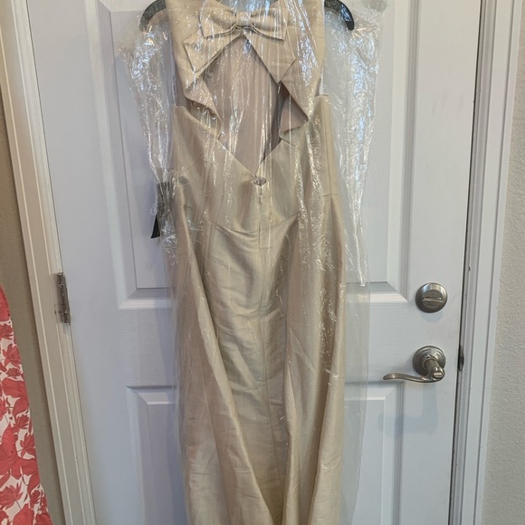 Alfred Sung D734 Bridesmaid Formal Dress Champange Dupioni Bow Open Back Sz 10 - Picture 4 of 7